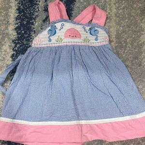 Cactus Pink and Blue Kids Dress with Sea Life Design